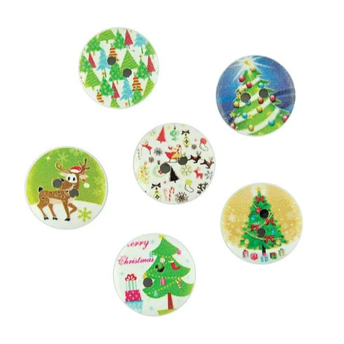 Xmas Theme Round Shape Wooden Buttons
